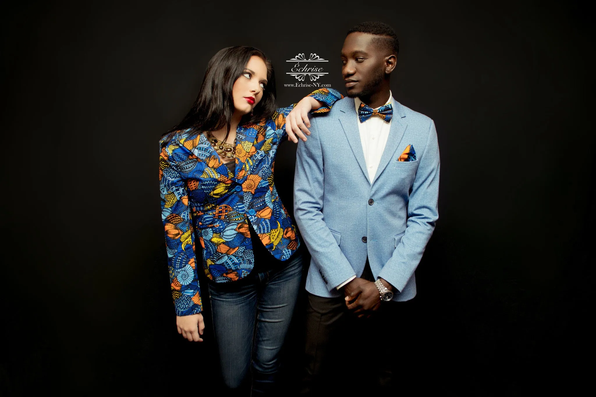 Q113 Geometric African Print Blazer - V0041 Royal Blue Multi Color