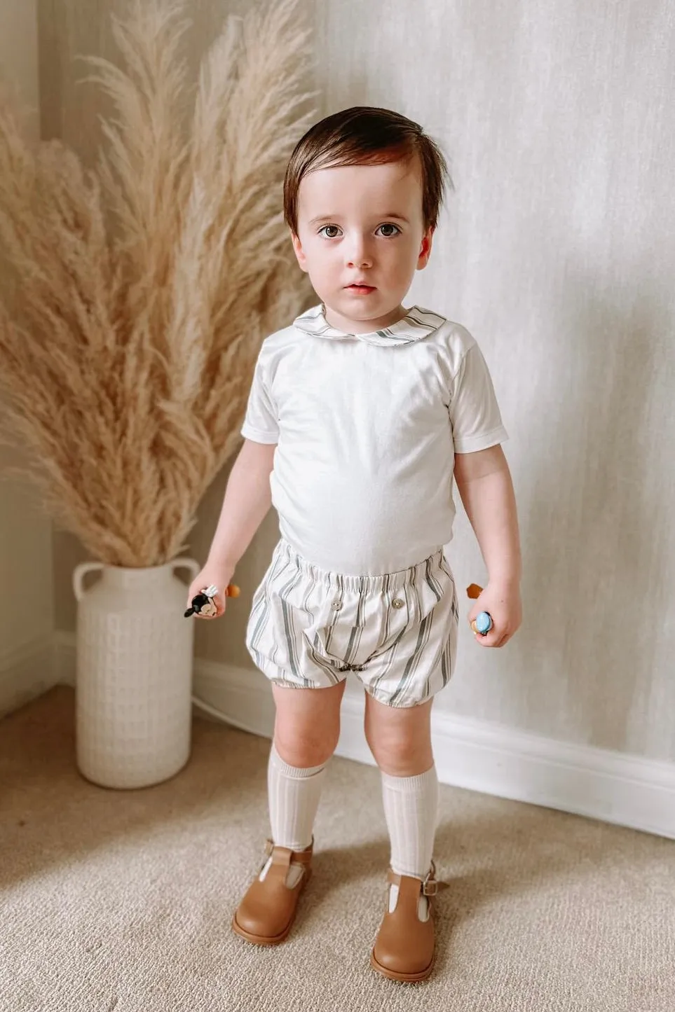 "Joey" Navy & Beige Stripe Bodysuit & Jam Pants