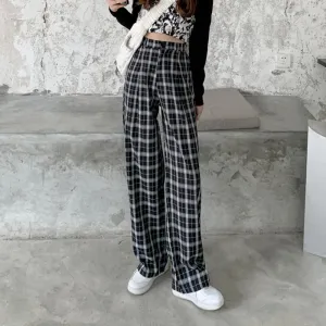 "LOOSE GRAY BLACK PLAID" TROUSERS UB2355