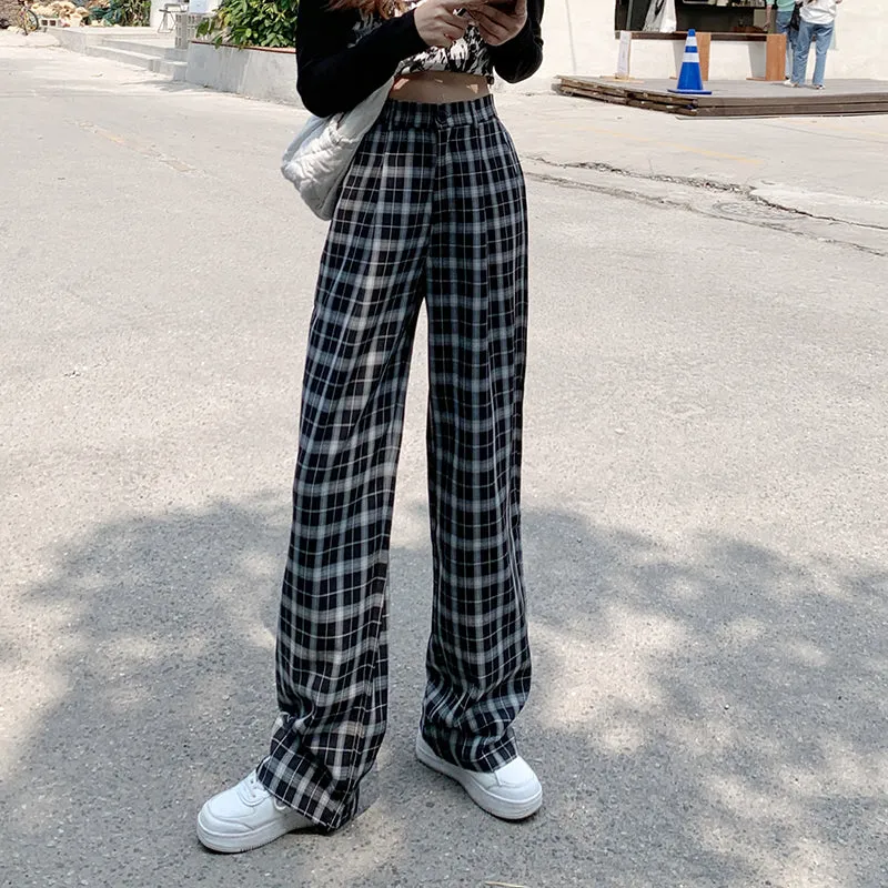 "LOOSE GRAY BLACK PLAID" TROUSERS UB2355
