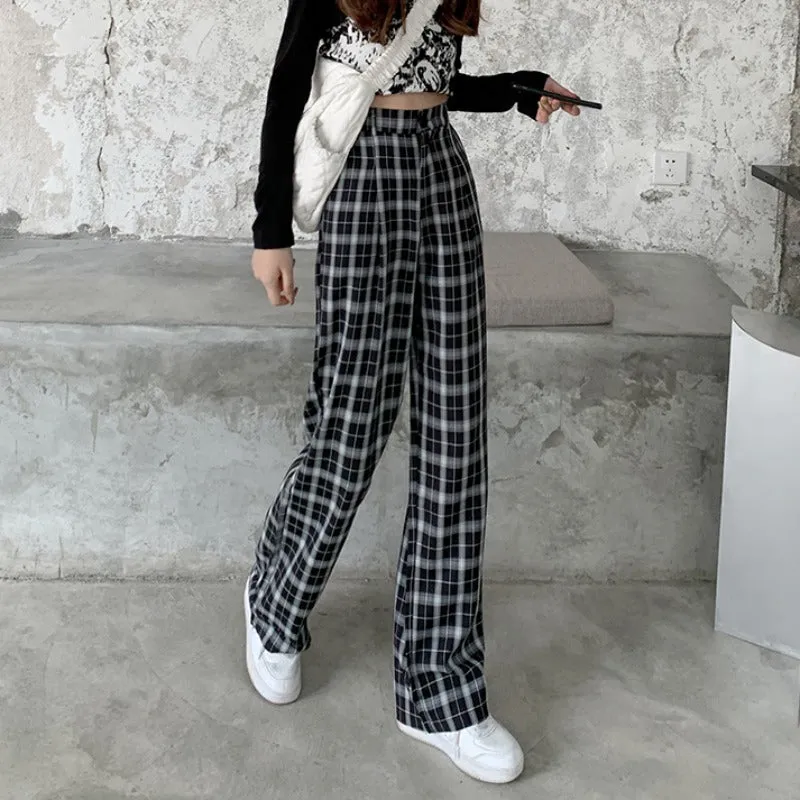 "LOOSE GRAY BLACK PLAID" TROUSERS UB2355