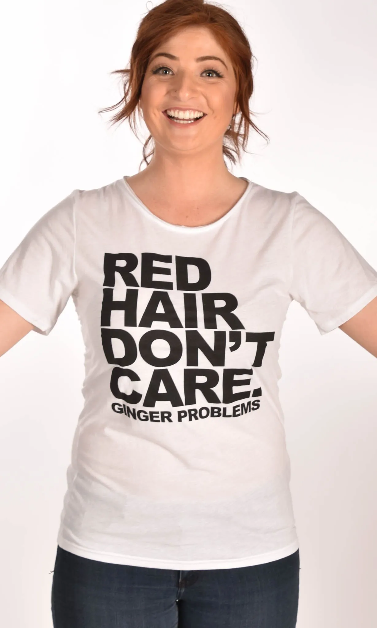 Red Hair Don't Care Classic Raw Neck Unisex Tee
