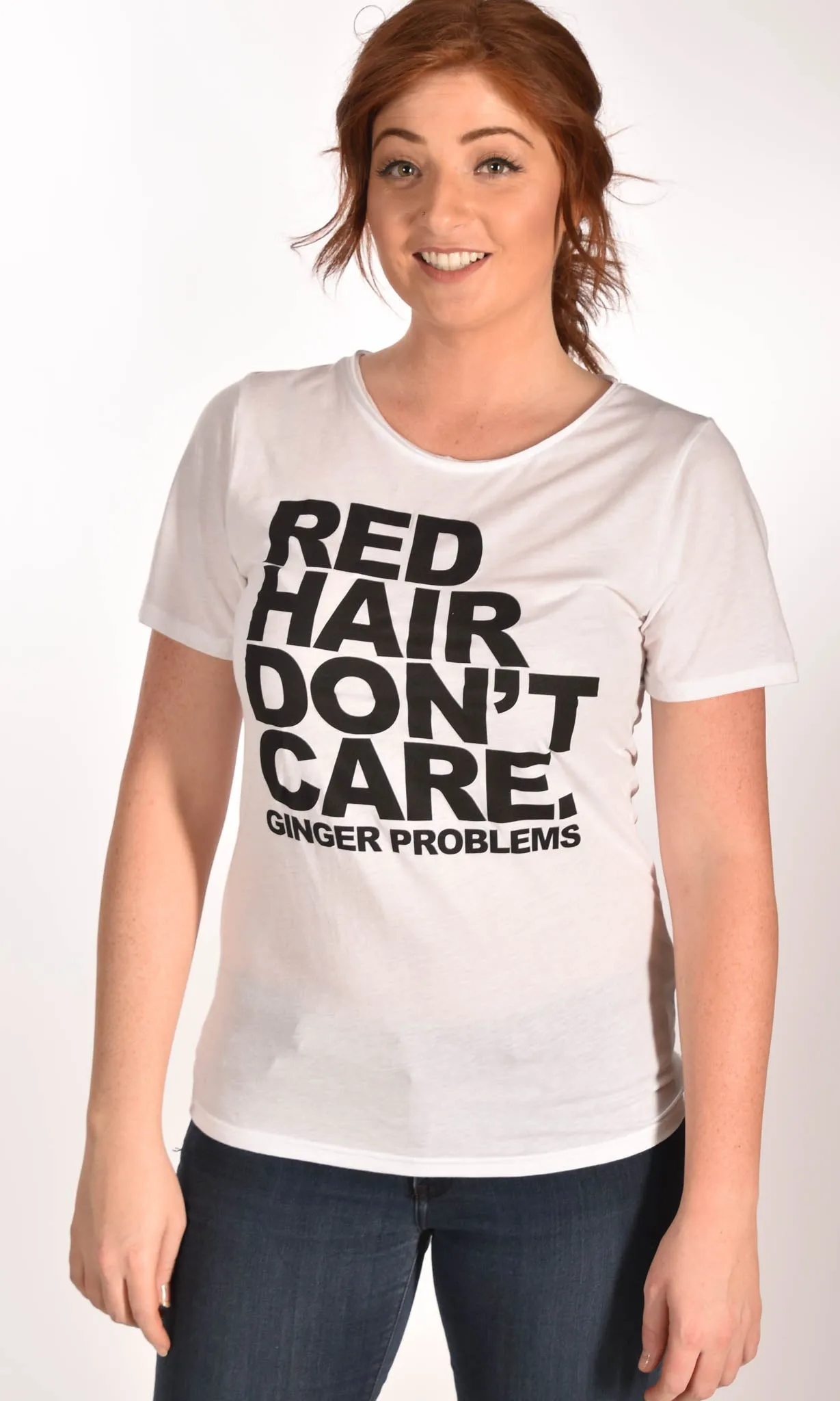Red Hair Don't Care Classic Raw Neck Unisex Tee