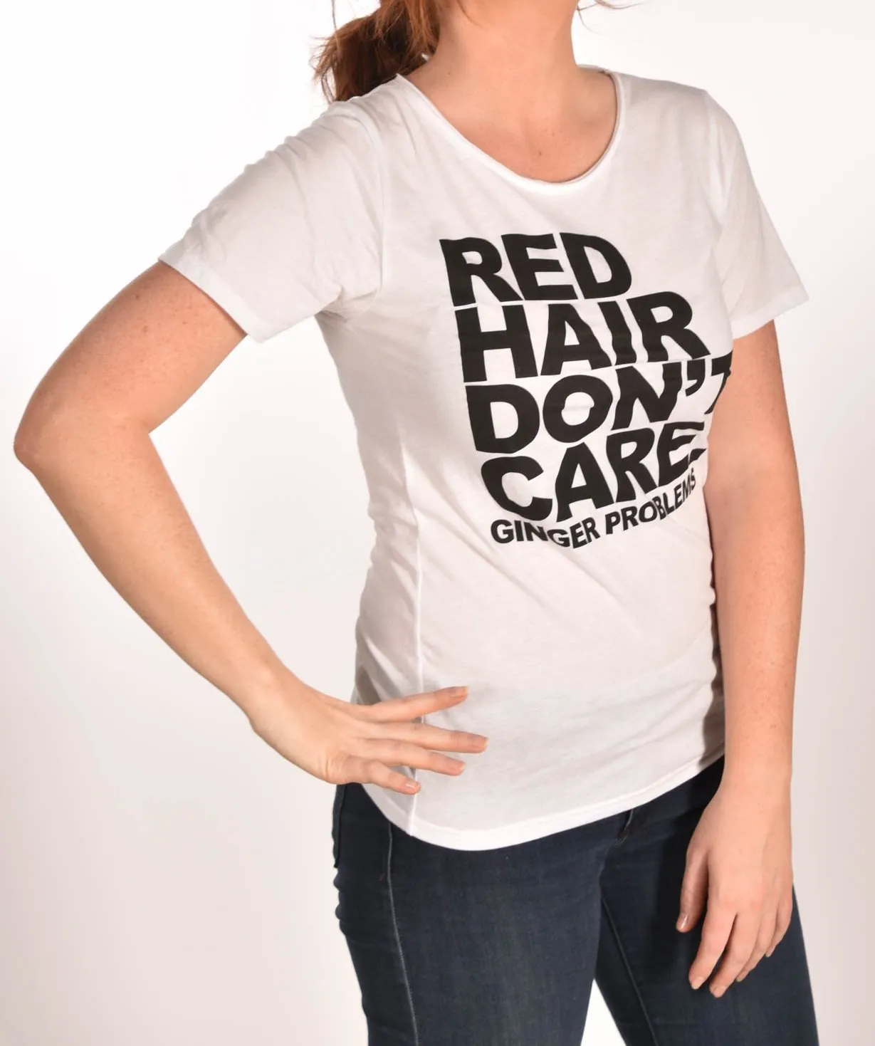 Red Hair Don't Care Classic Raw Neck Unisex Tee