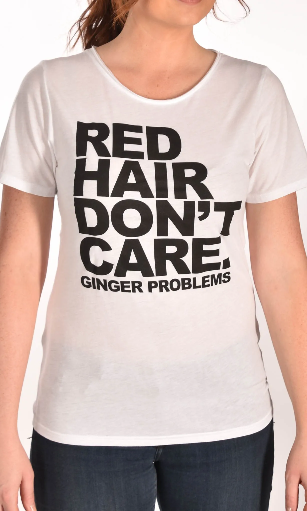 Red Hair Don't Care Classic Raw Neck Unisex Tee