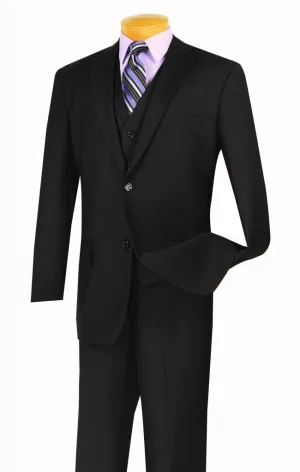 Regular Fit 3 Piece Suit 2 Button (Black) V2TR