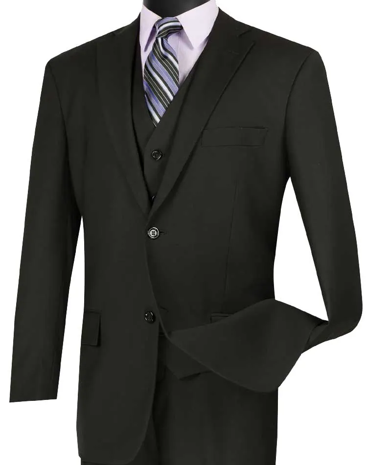 Regular Fit 3 Piece Suit 2 Button (Black) V2TR
