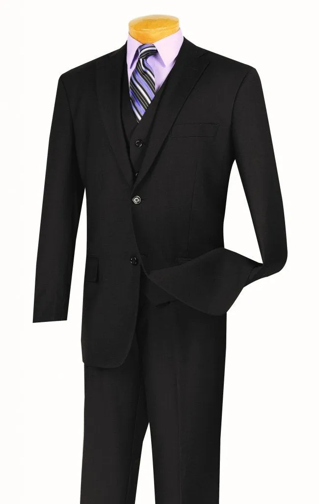 Regular Fit 3 Piece Suit 2 Button (Black) V2TR