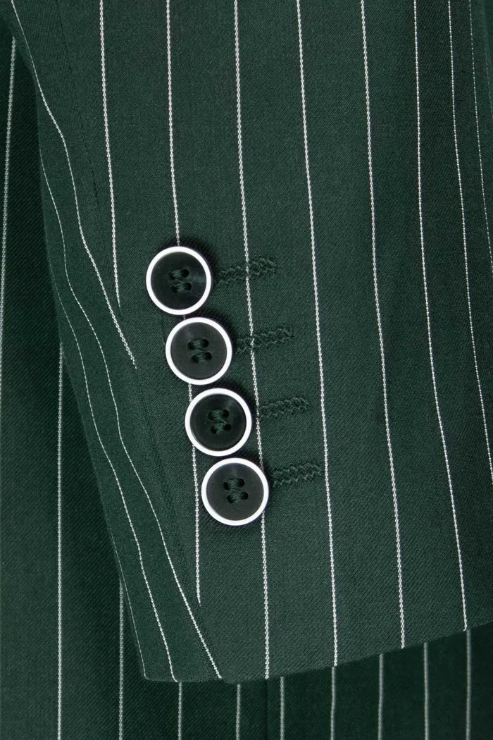 Regular Fit 3 Piece Suit 2 Button Gangster Stripe (Hunter Green) V2RS-9