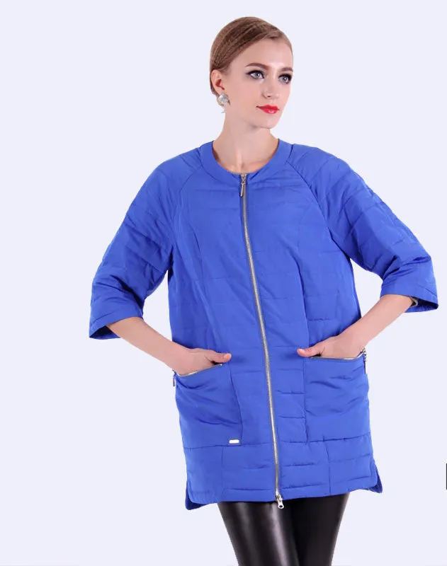 Round Collar Women's Winter Jacket And Ultra Light Coat Female With Zippers And Pockets Multiple Colour 12-278