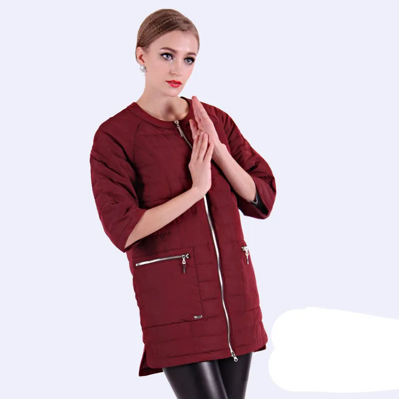 Round Collar Women's Winter Jacket And Ultra Light Coat Female With Zippers And Pockets Multiple Colour 12-278