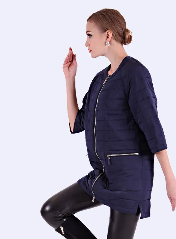 Round Collar Women's Winter Jacket And Ultra Light Coat Female With Zippers And Pockets Multiple Colour 12-278
