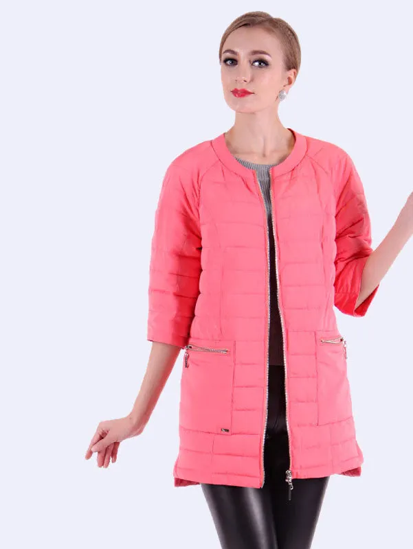 Round Collar Women's Winter Jacket And Ultra Light Coat Female With Zippers And Pockets Multiple Colour 12-278