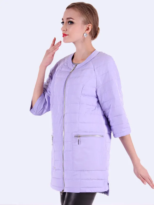Round Collar Women's Winter Jacket And Ultra Light Coat Female With Zippers And Pockets Multiple Colour 12-278