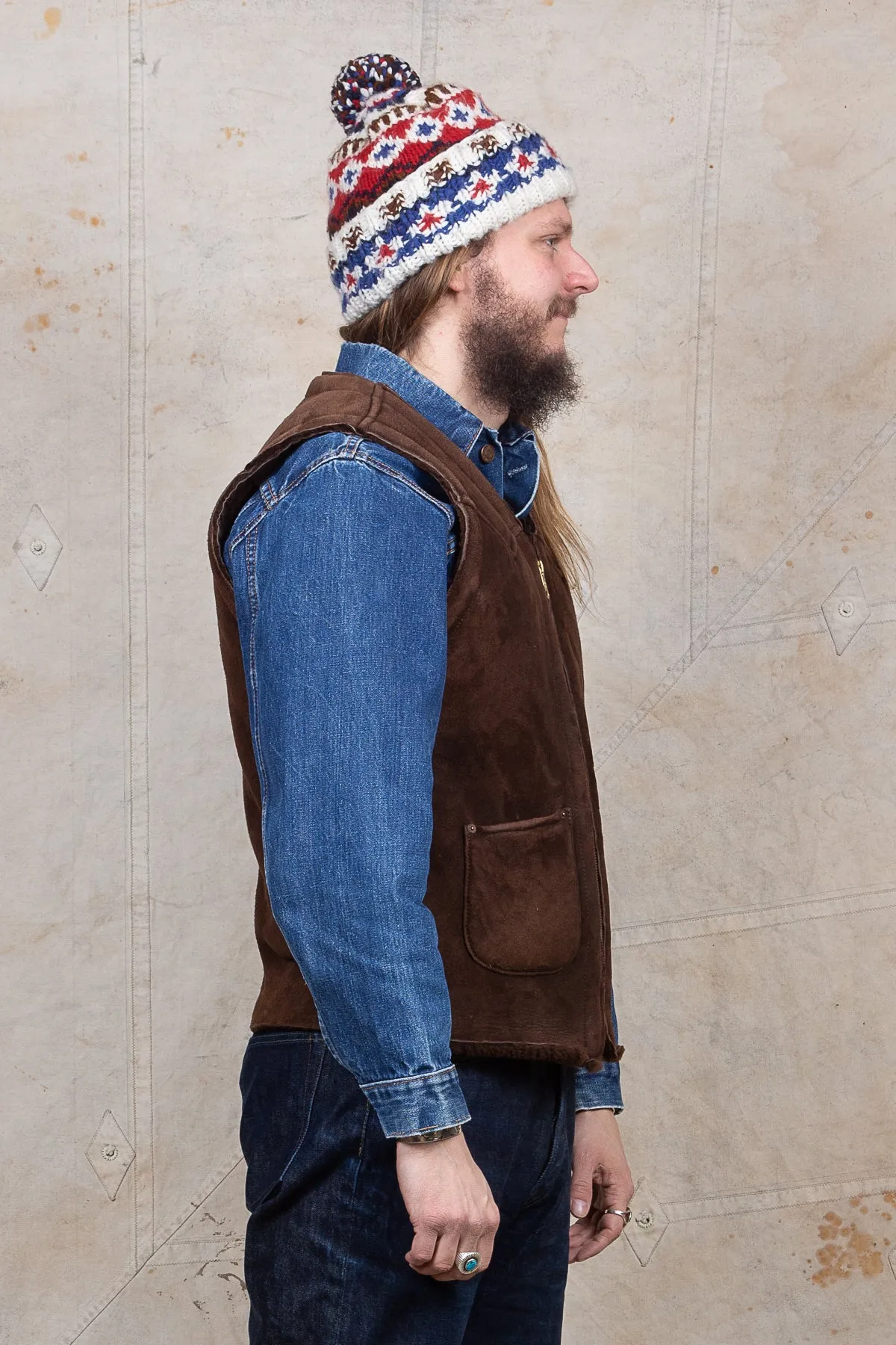 Second Hand Indigofera Monroe Shearling Leather Vest Brown