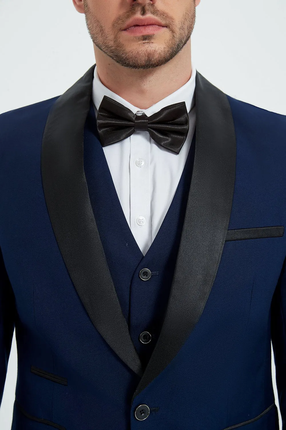 Shawl Lapel Three-Pieces Black Men's Suits