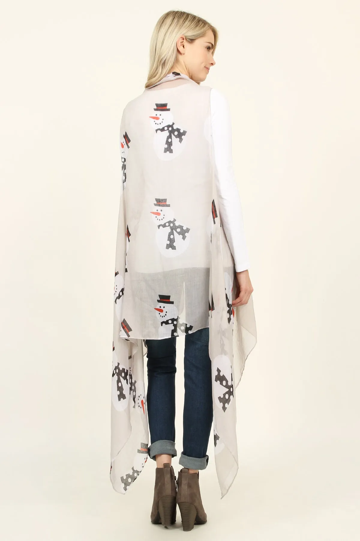 Snowman Print Vest Cardigan