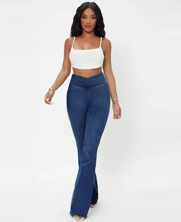 Stretchy Jeans High Waisted Crossover