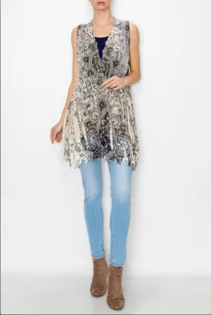 Stunning Vest with Lace Accents and Pockets