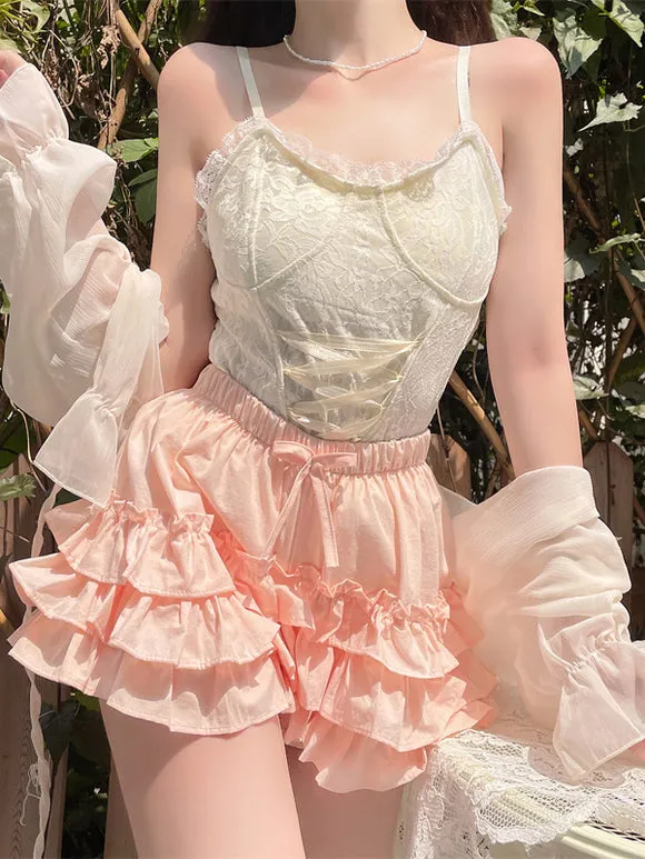 Sweet Lolita Bloomers White Ruffles Loose Lolita Shorts