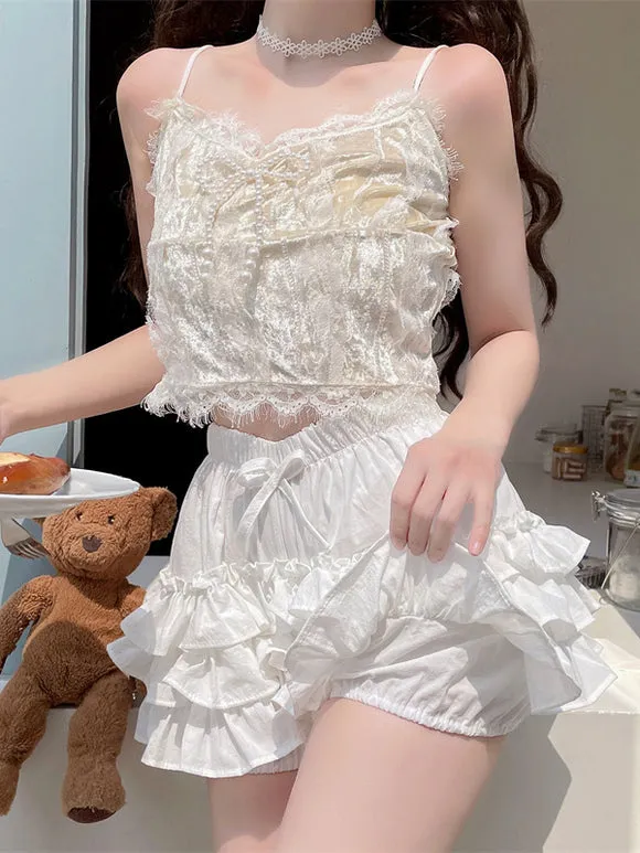Sweet Lolita Bloomers White Ruffles Loose Lolita Shorts