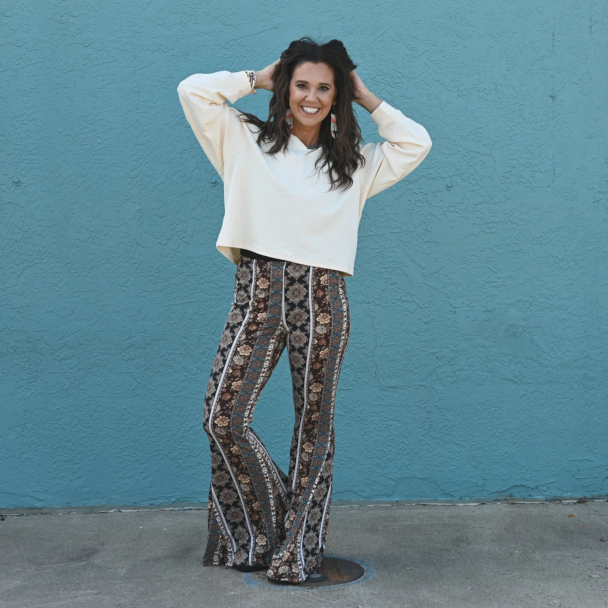 Teal Paisley Flare Pants