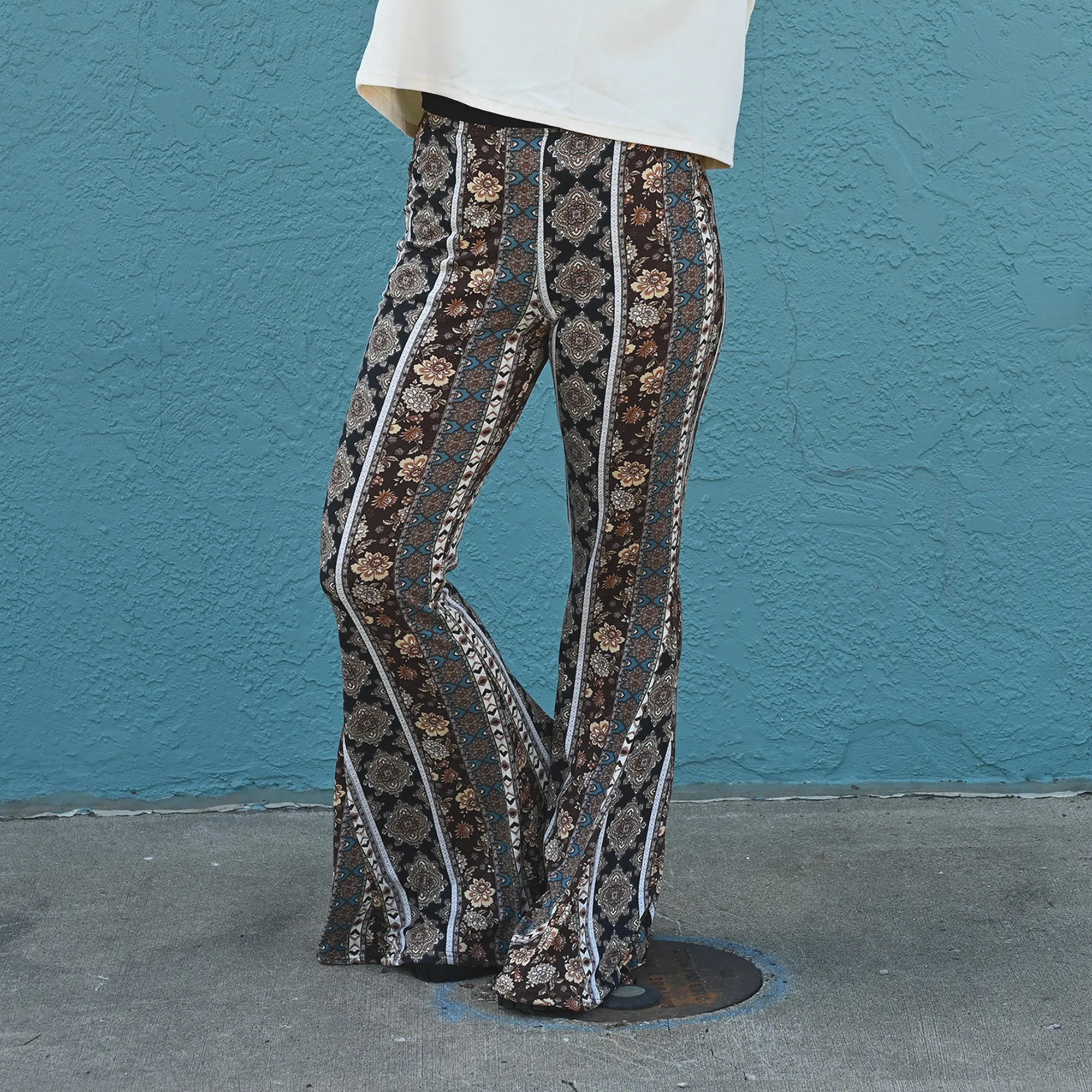 Teal Paisley Flare Pants