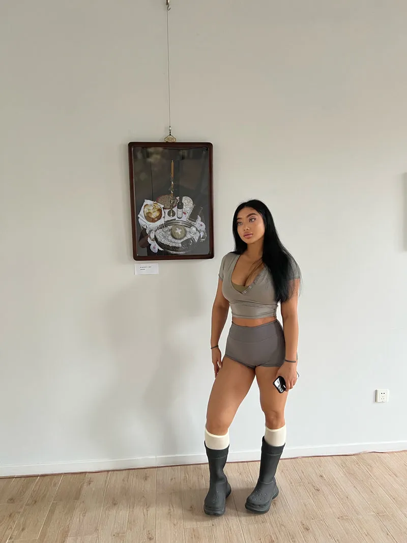 Titi Solid Color High Waist Slim Stretchy Yoga Booty Shorts