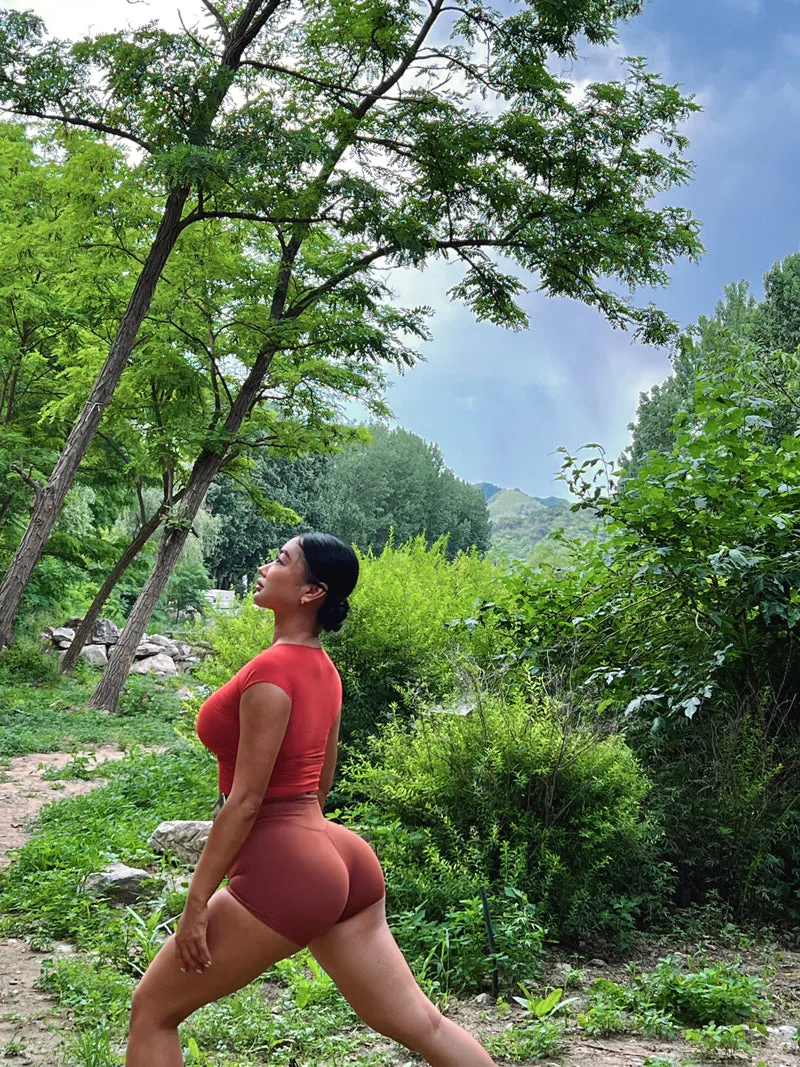Titi Solid Color High Waist Slim Stretchy Yoga Booty Shorts