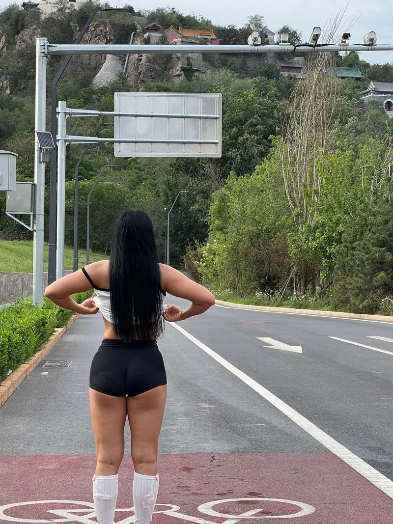 Titi Solid Color High Waist Slim Stretchy Yoga Booty Shorts