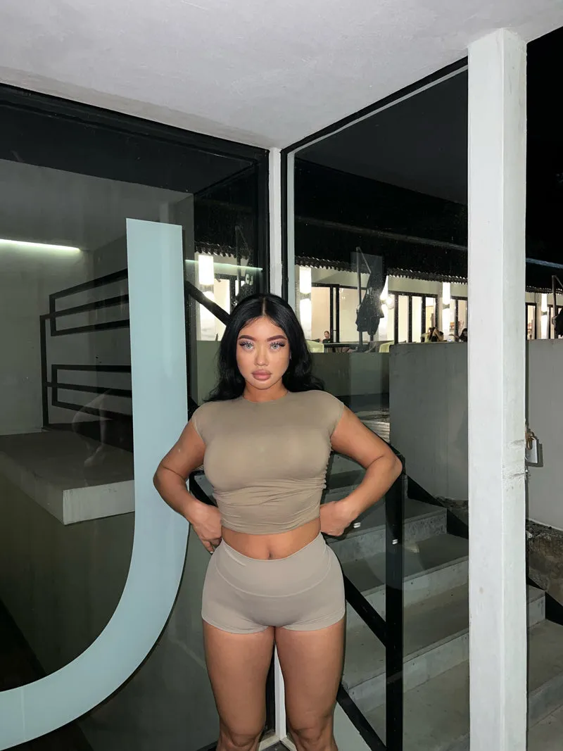 Titi Solid Color High Waist Slim Stretchy Yoga Booty Shorts