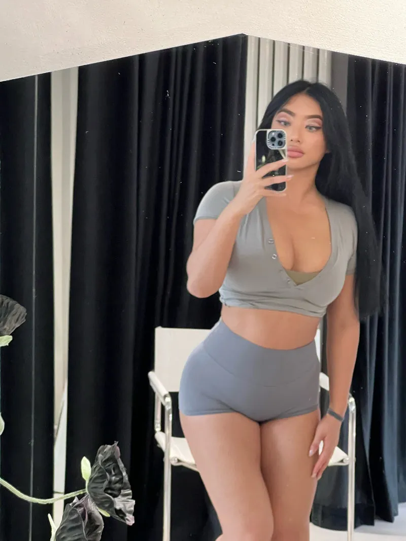 Titi Solid Color High Waist Slim Stretchy Yoga Booty Shorts