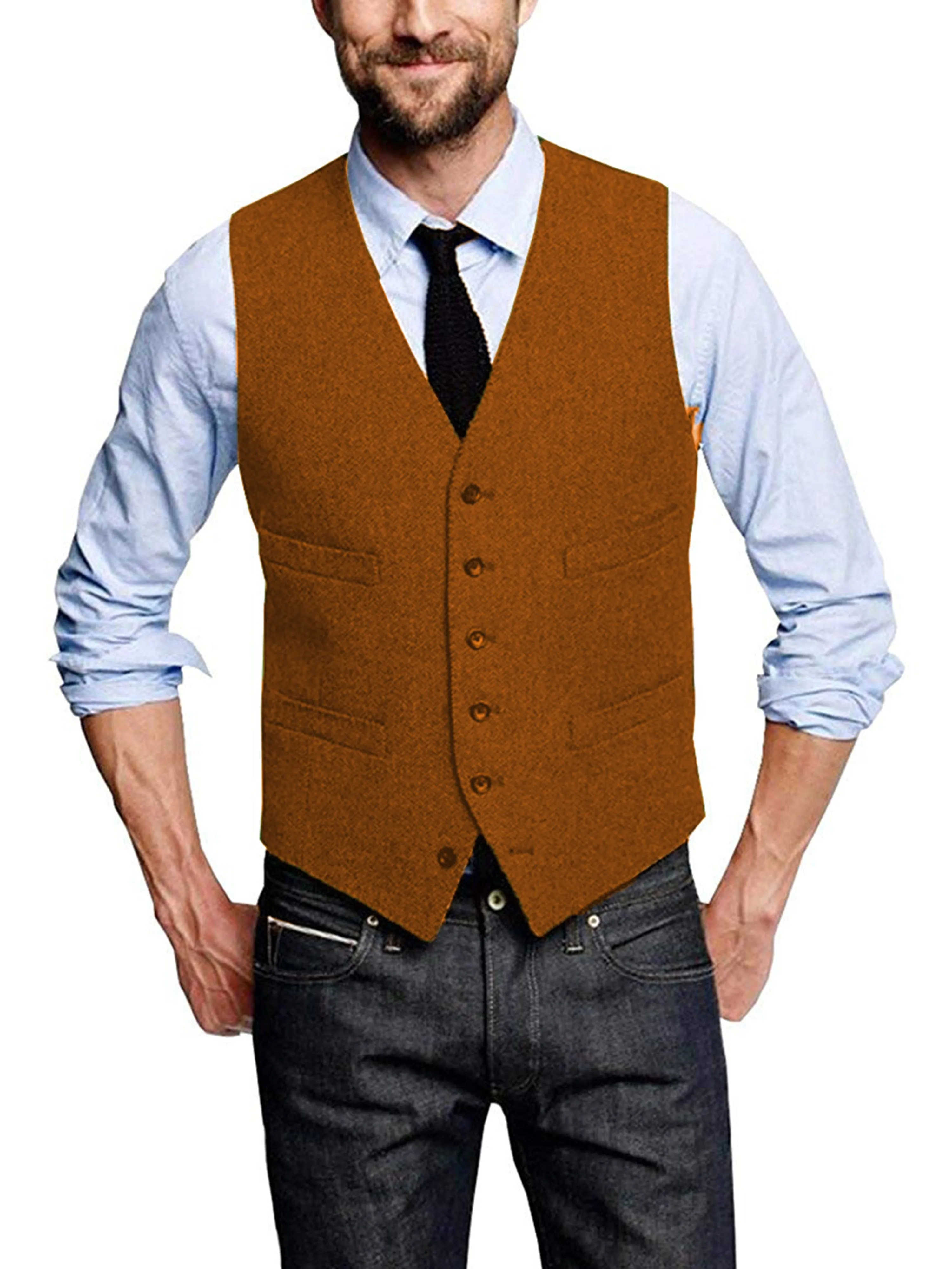 V-neck Fashion Single-Breasted Horse Jacket Men's Vest