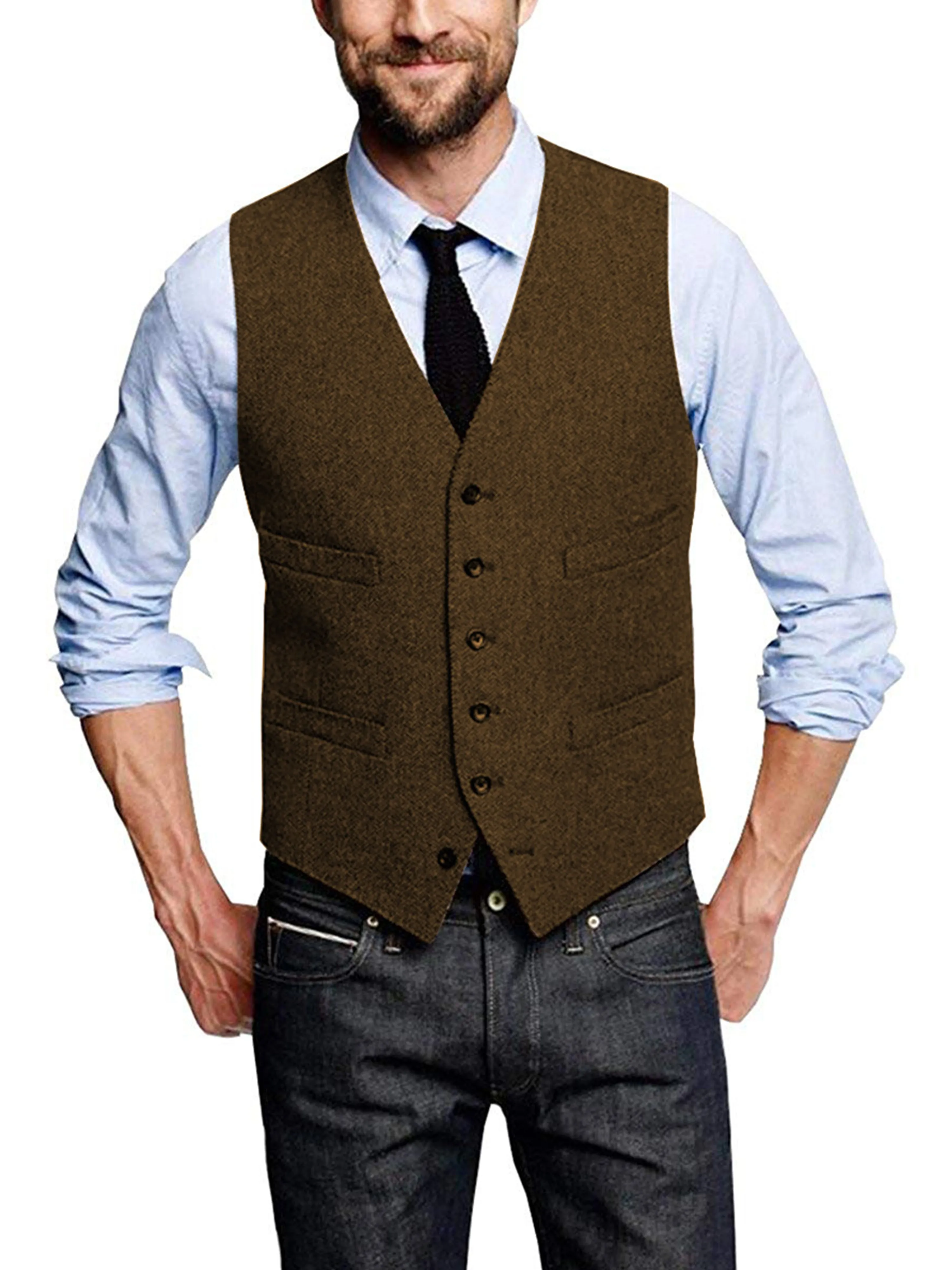 V-neck Fashion Single-Breasted Horse Jacket Men's Vest