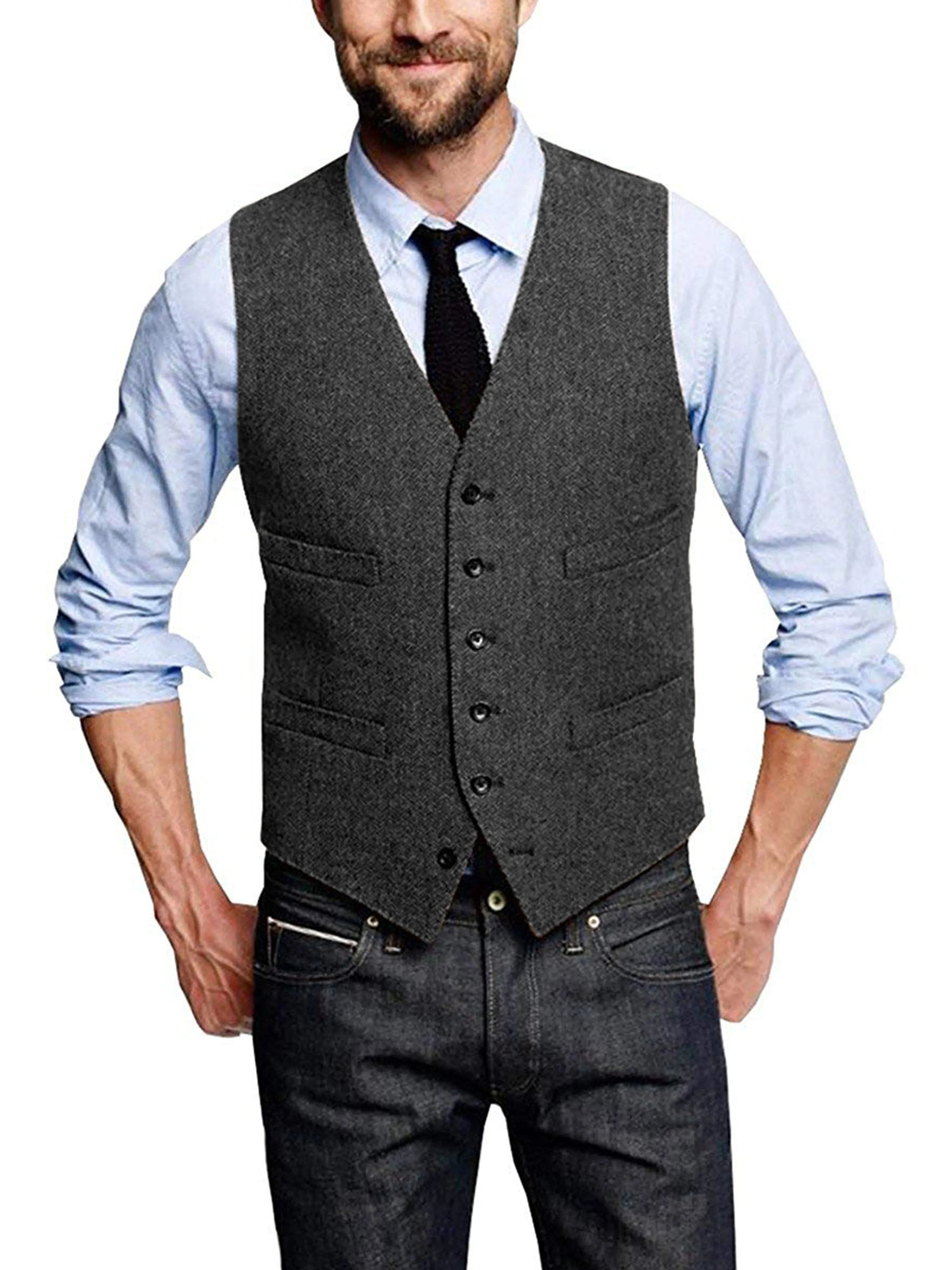 V-neck Fashion Single-Breasted Horse Jacket Men's Vest
