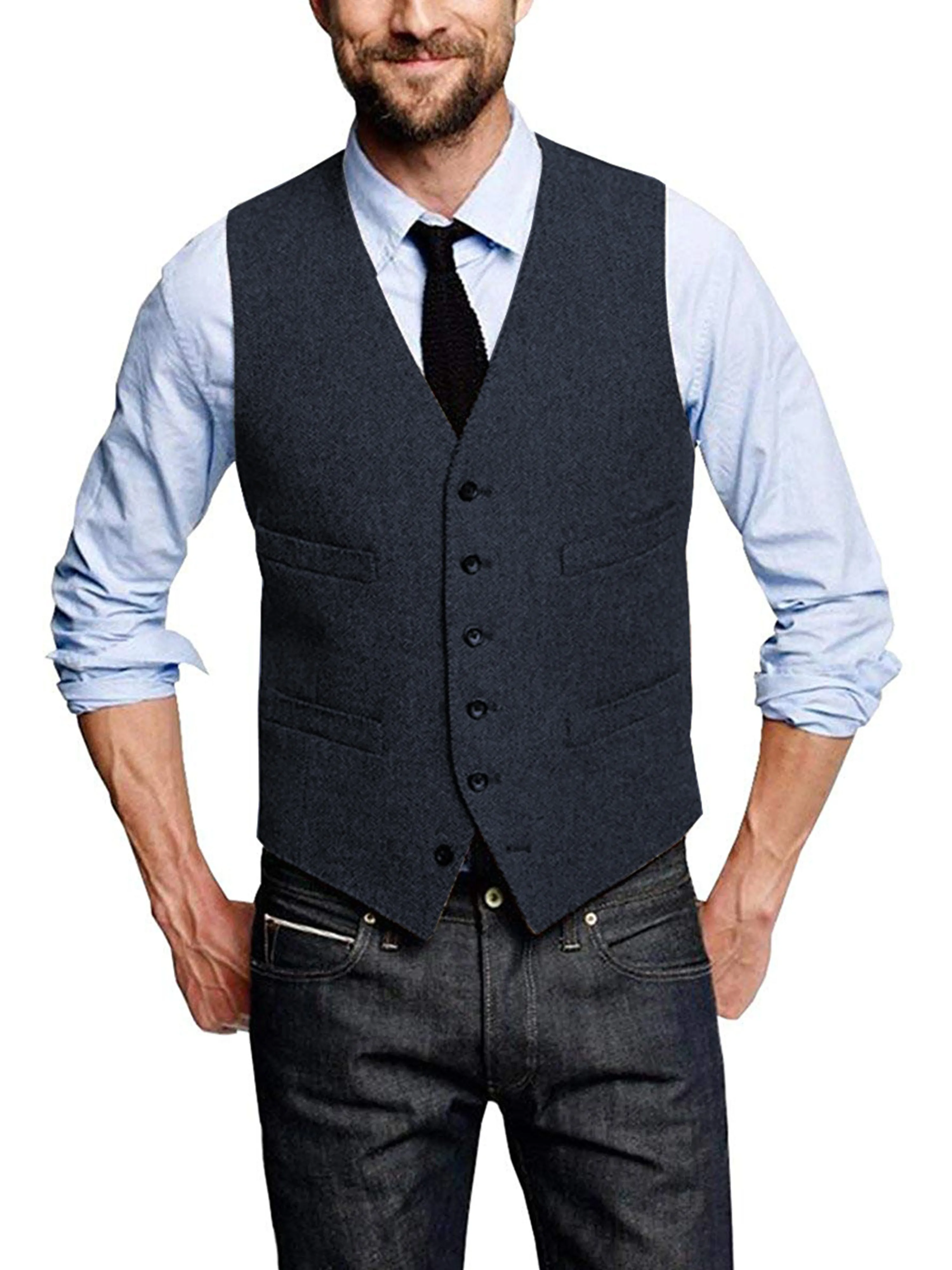 V-neck Fashion Single-Breasted Horse Jacket Men's Vest