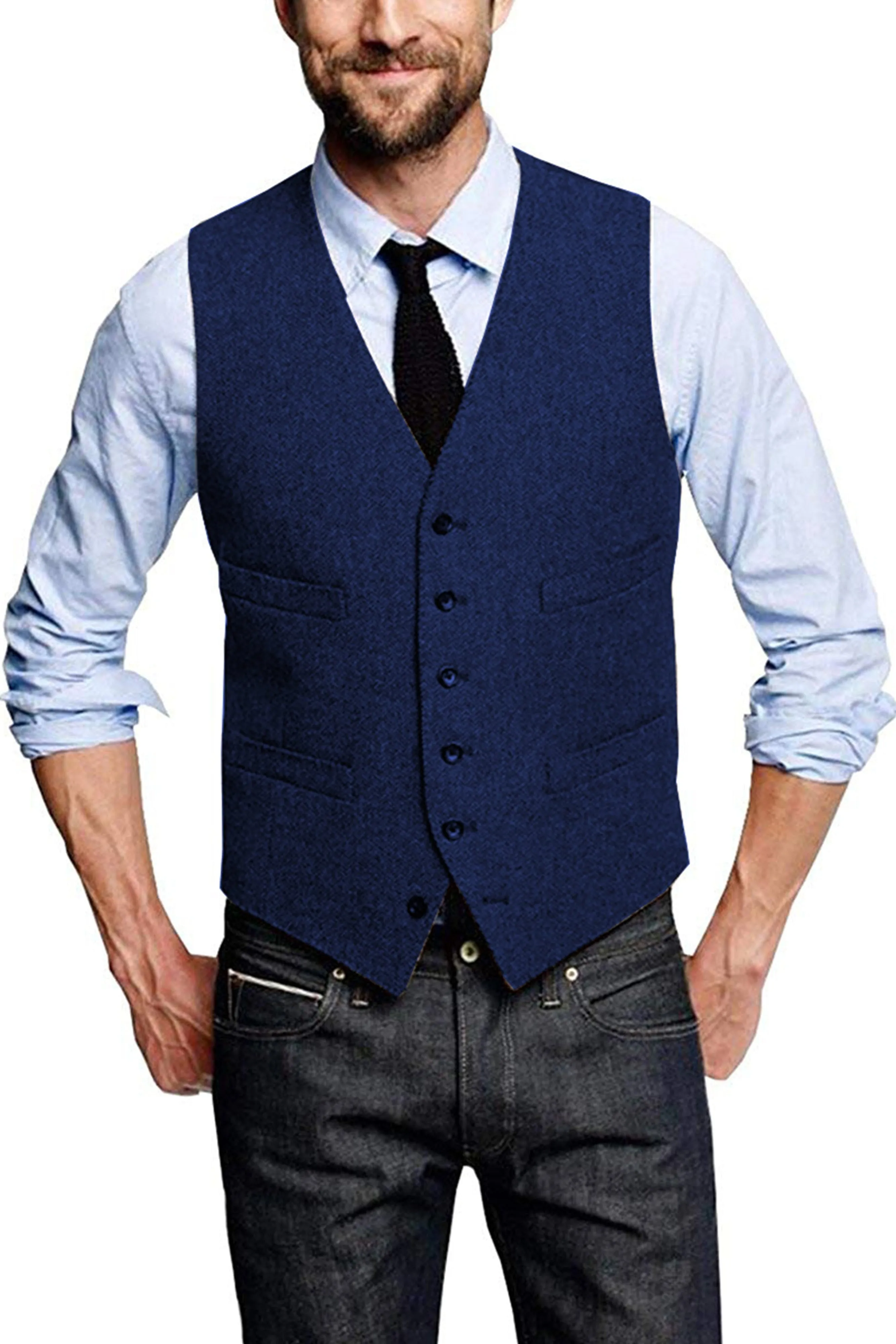 V-neck Fashion Single-Breasted Horse Jacket Men's Vest