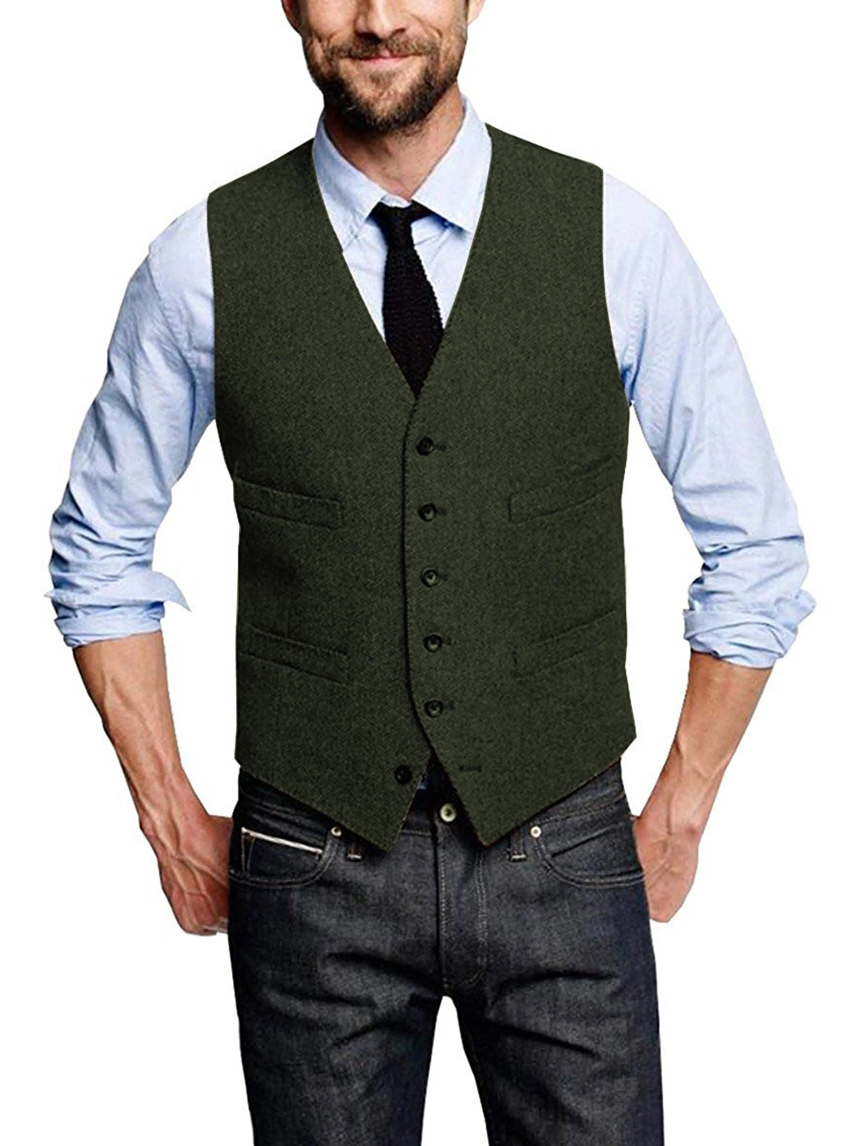 V-neck Fashion Single-Breasted Horse Jacket Men's Vest