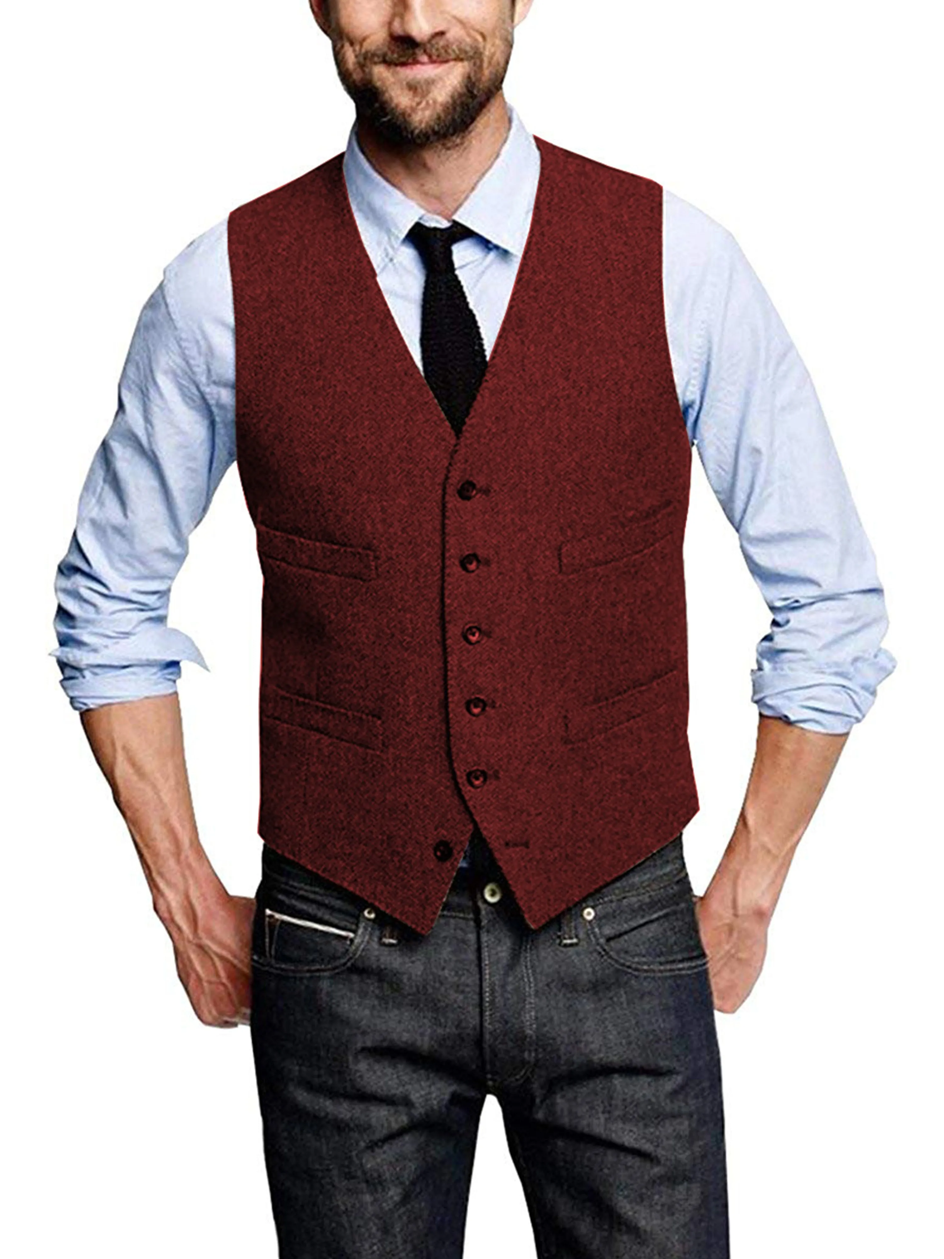 V-neck Fashion Single-Breasted Horse Jacket Men's Vest