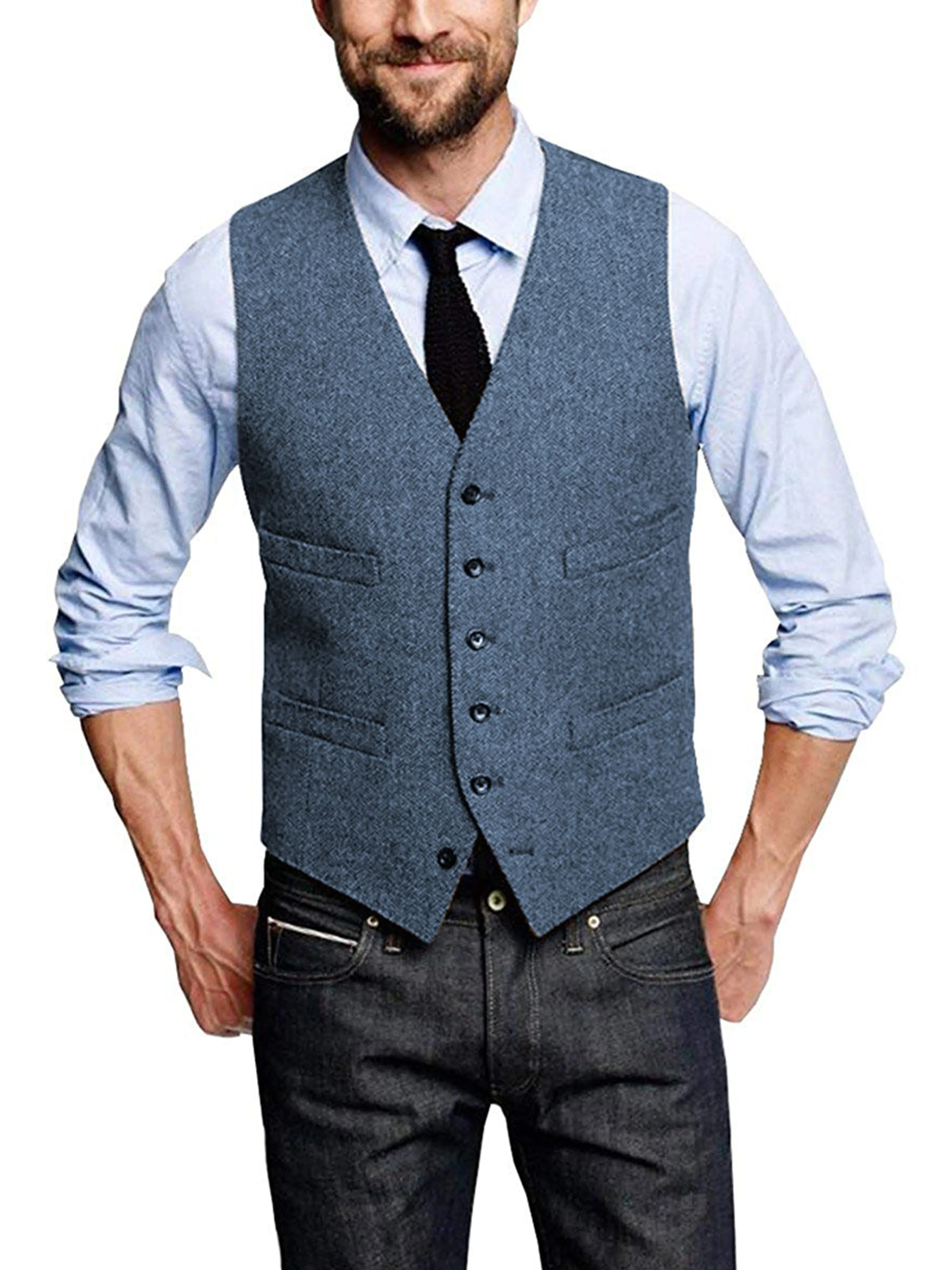 V-neck Fashion Single-Breasted Horse Jacket Men's Vest