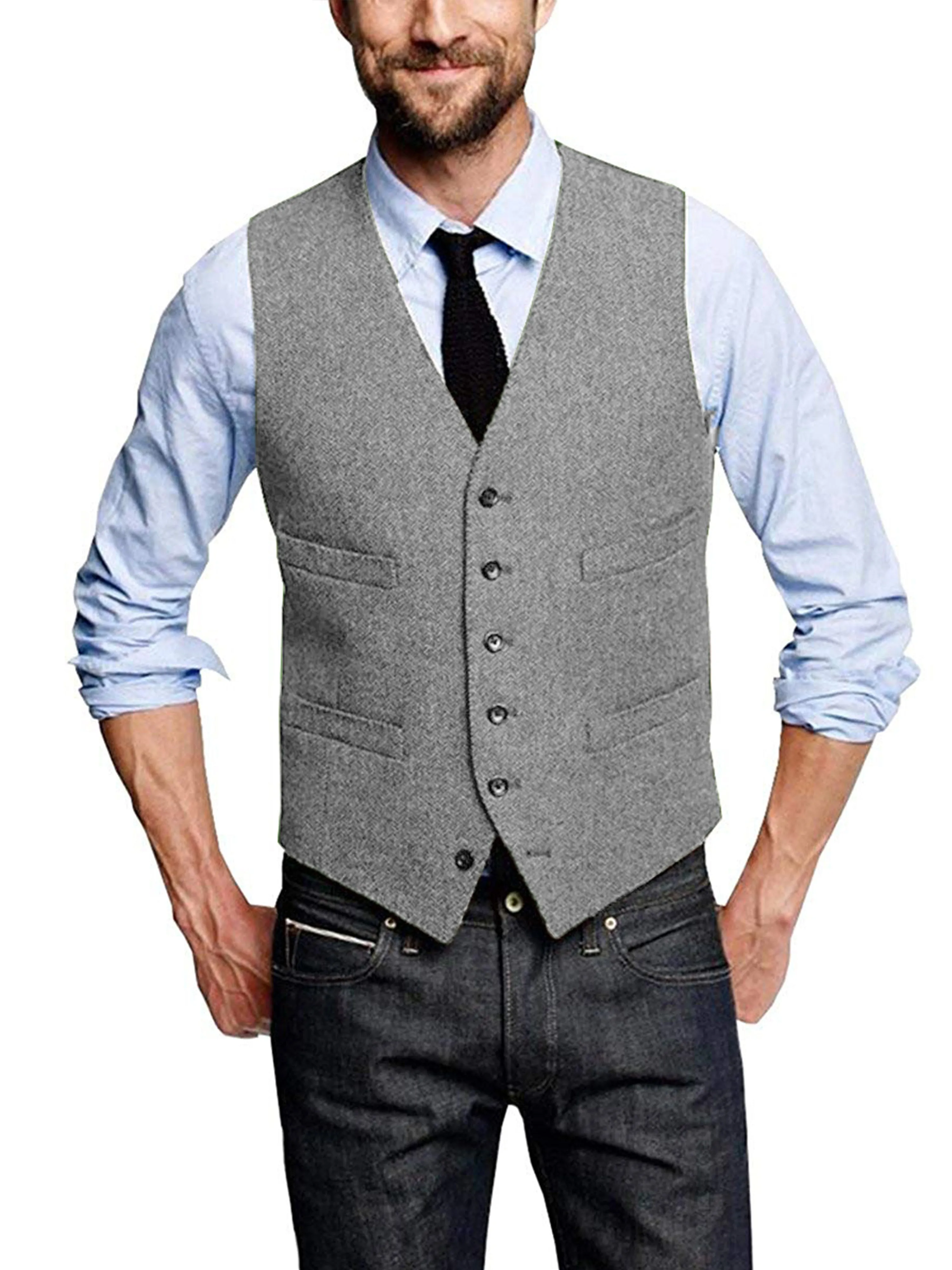 V-neck Fashion Single-Breasted Horse Jacket Men's Vest