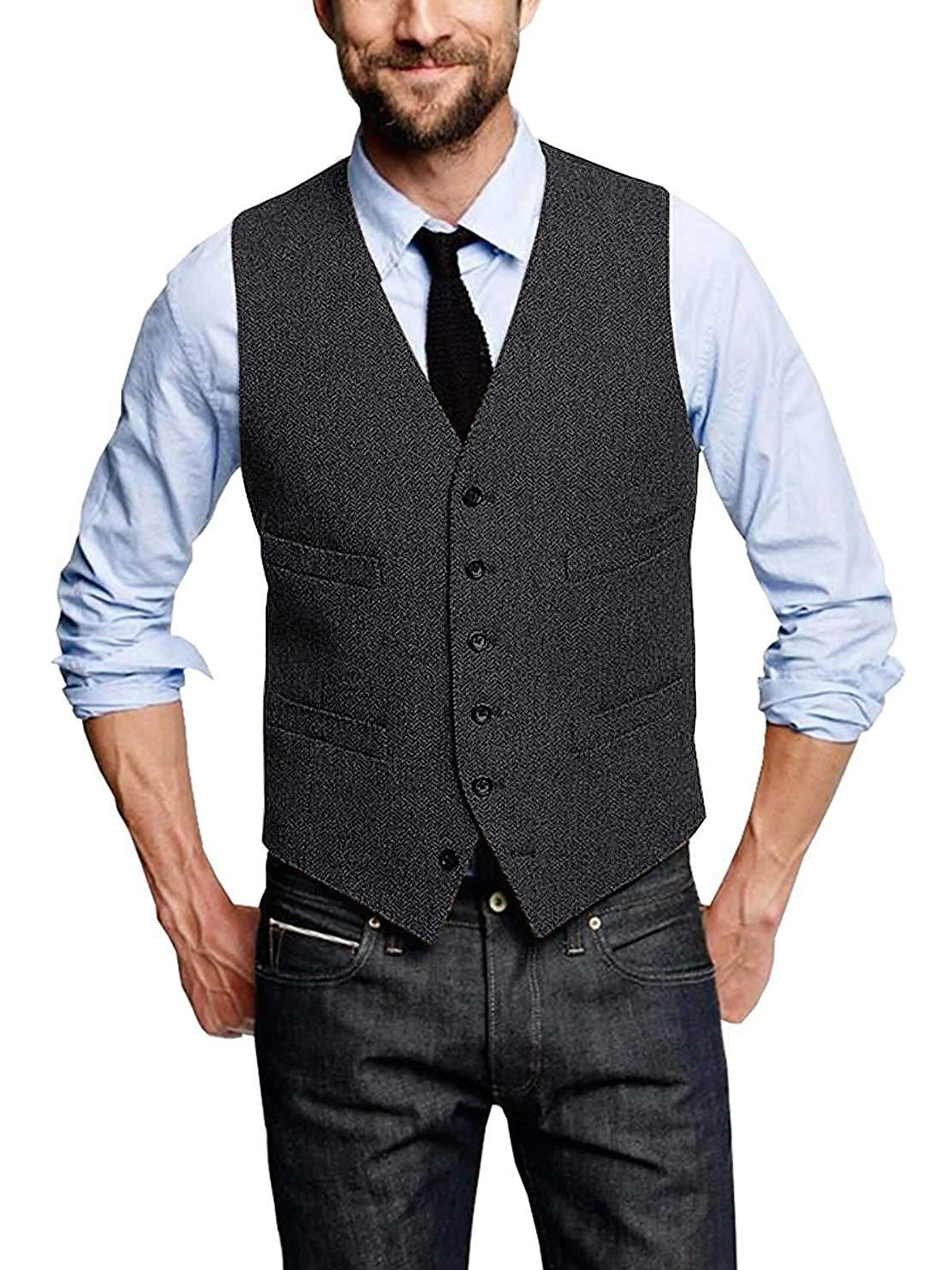 V-neck Fashion Single-Breasted Horse Jacket Men's Vest