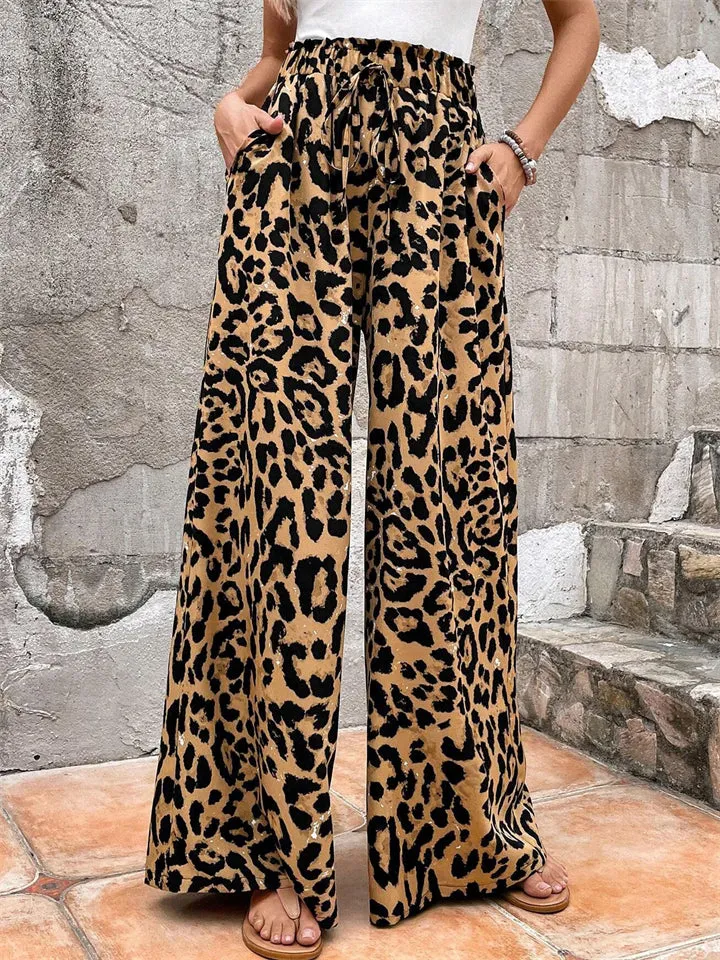 Vintage Leopard Print Extra Loose Wide Leg Pants for Women