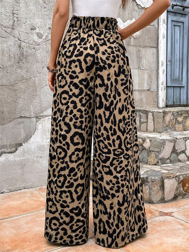 Vintage Leopard Print Extra Loose Wide Leg Pants for Women