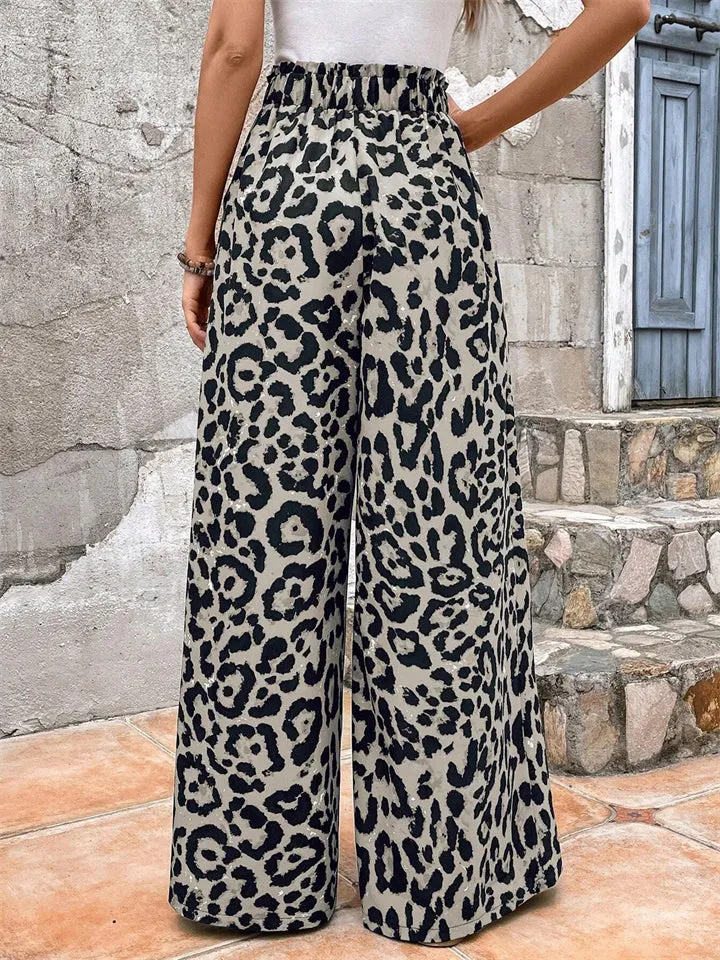 Vintage Leopard Print Extra Loose Wide Leg Pants for Women