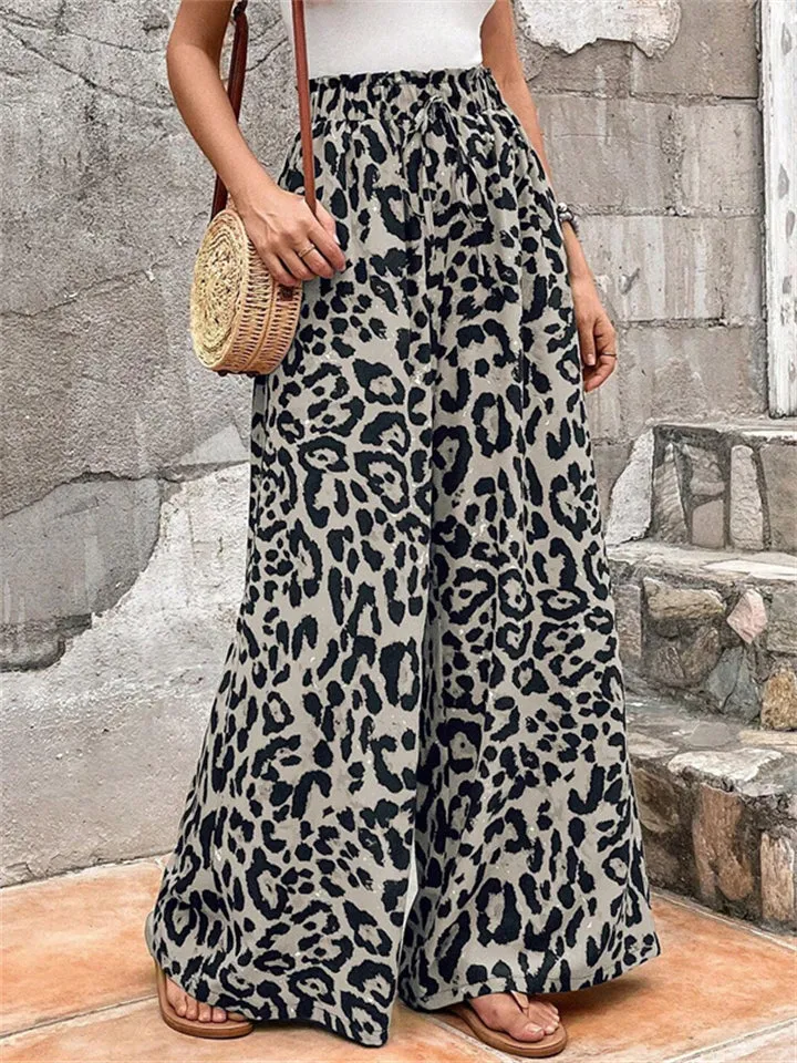 Vintage Leopard Print Extra Loose Wide Leg Pants for Women