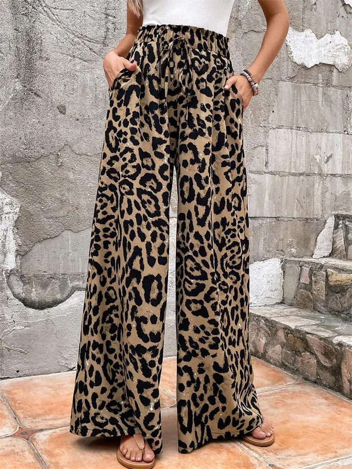 Vintage Leopard Print Extra Loose Wide Leg Pants for Women