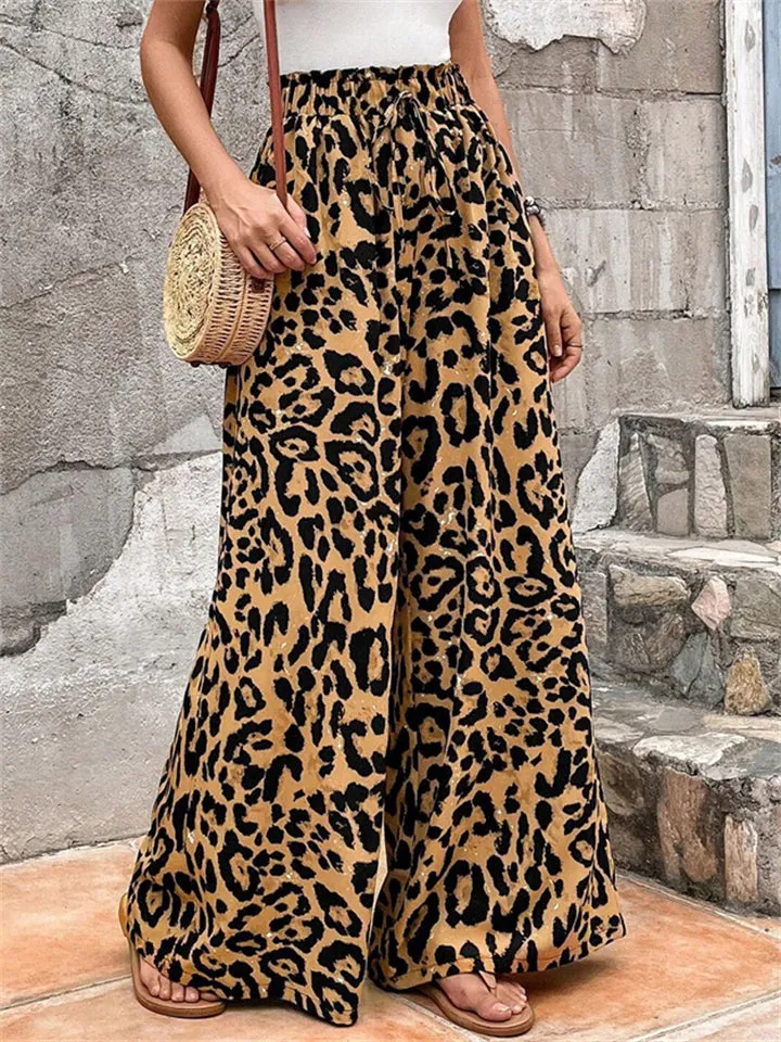 Vintage Leopard Print Extra Loose Wide Leg Pants for Women