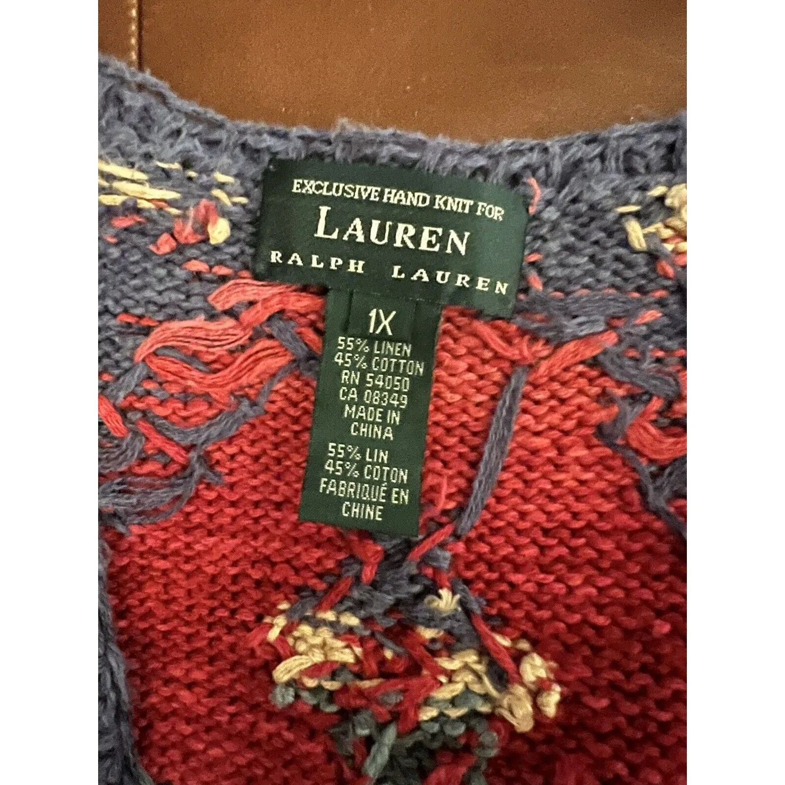 VTG Lauren Ralph Lauren Women's Hand Knit Southwestern Aztec Linen Vest – Size 1X