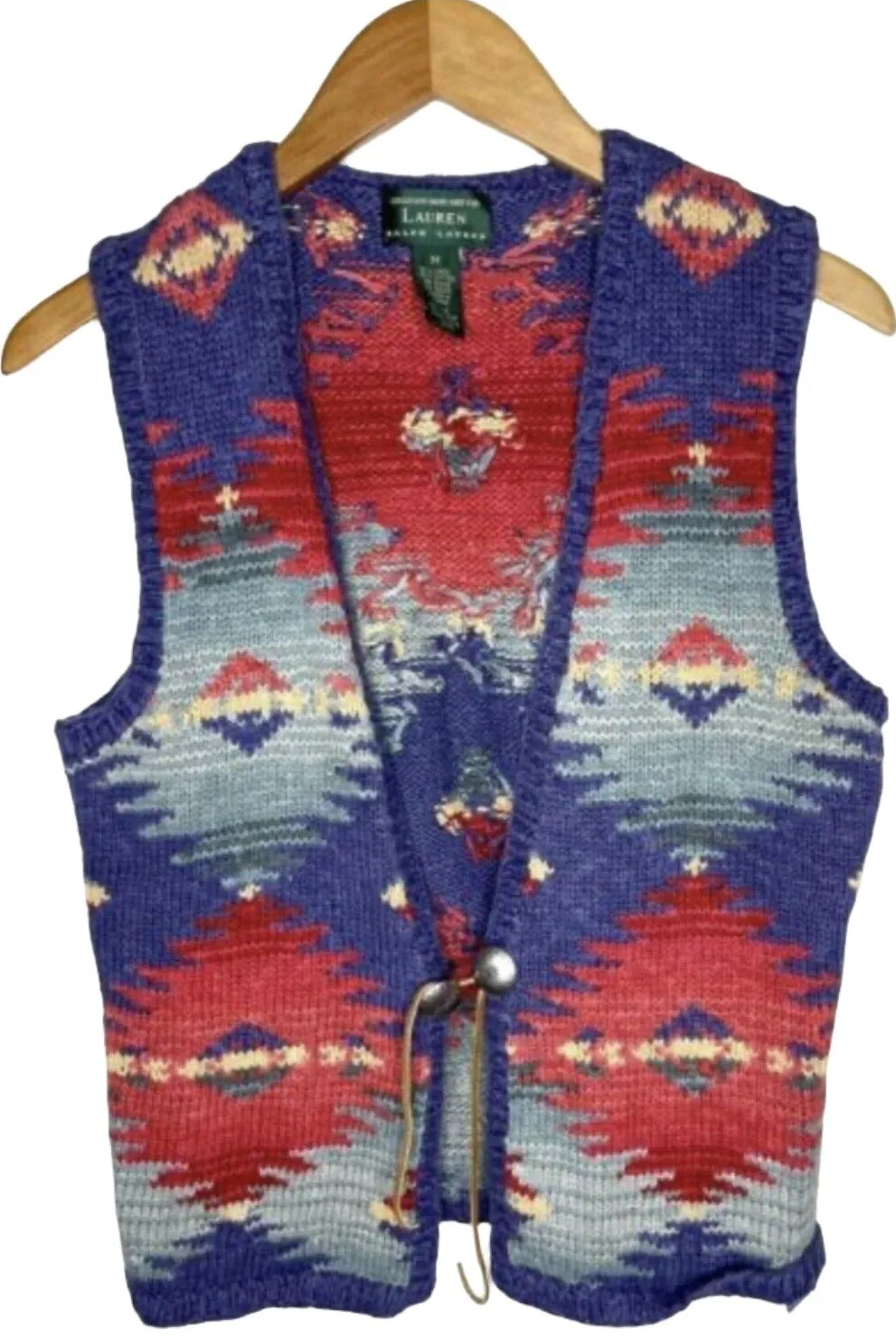 VTG Lauren Ralph Lauren Women's Hand Knit Southwestern Aztec Linen Vest – Size 1X
